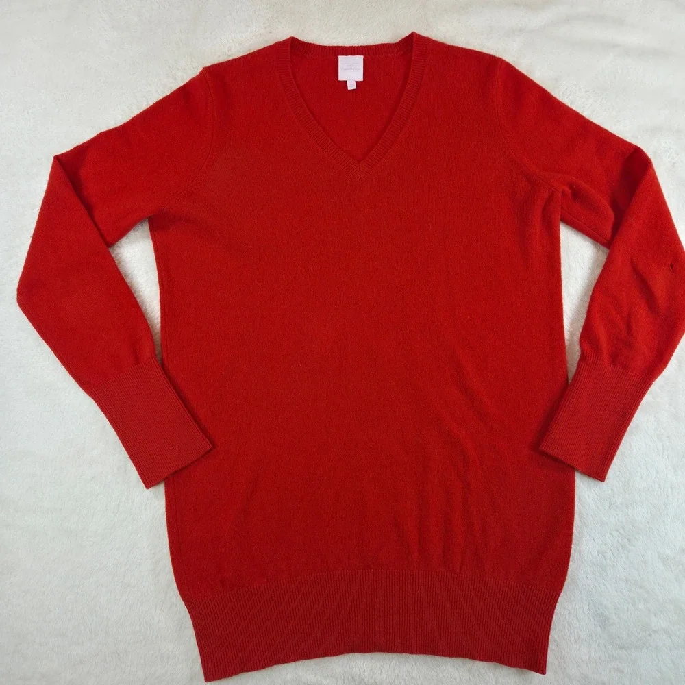 Ann Mashburn Women V-Neck Sweater XS Red 100% Cashmere Knit Flawed